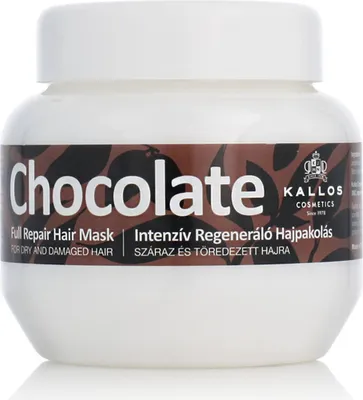 Produktbild von Kallos Chocolate Full Repair Hair Mask 275ml, 275 ml, Frauen, beschädigtes Haar, trockenes Haar, Reparatur, Glanz, Keratin, Milcheiweiß, Panthenol, Topf