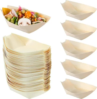 Produktbild von Schiffchen Snackschalen, Einweg Bambus Schalen für Fingerfood, Snacks & Grillpartys, Fingerfood Schale 17 cm Schiffchen aus Holz für Knabbereien Geburtstag Hochzeit Ostern Party Supplies 100 Stück