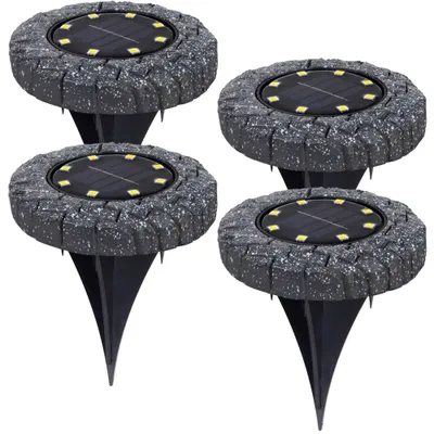 Produktbild von 4x LED Solar-Bodenleuchte Außenleuchte, Anthrazit, Warmweiß, D 11 cm