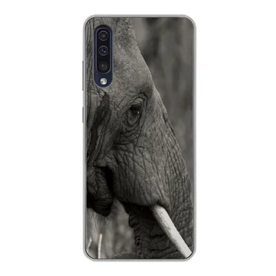Produktbild von MuchoWow® Handyhülle Schutzhülle Hülle für Samsung Galaxy A30s Elefant - Tiere - Schwarz - Weiß Silikon Softcase Handy Hülle - Karteninhaber