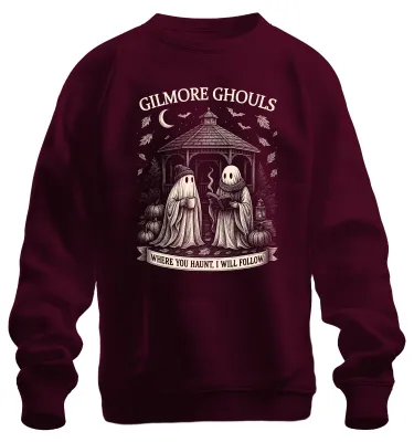 Zdjęcie produktu dla Gilmore Ghouls, gdzie się udasz, podążę za Geister Halloween Kürbis Uni Sweatshirt Pullover, bordowy, L