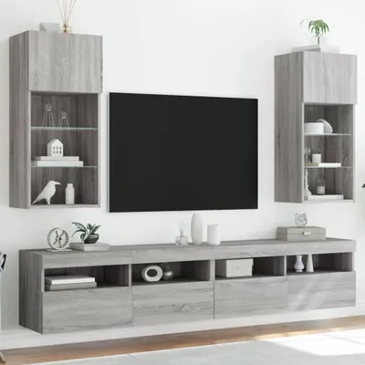 Produktbild von Maison Exclusive - TV-Schränke mit LED-Leuchten 2 Stk. Grau Sonoma 40,5x30x90 cm