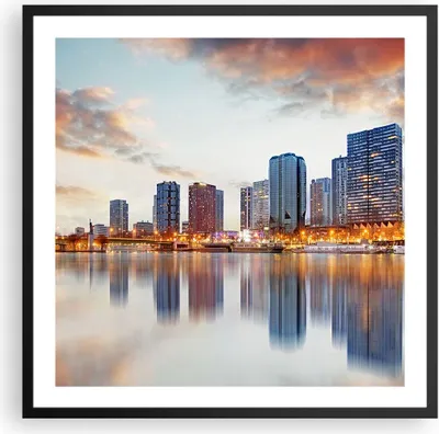 Produktbild von Gerahmtes Poster - Schwarzer Rahmen - Fluss Wolkenkratzer Ansicht Eiffle - 60x60 cm - Wand Bild - Wanddeko - Wandbilder - Wandposter - Bilderrahmen - Bilder - Kunstdruck - Wandbild - P2BAC60x60-2831