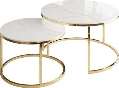 Produktbild von Runder Couchtisch SELAVI 2in1 Goldchrom / Weiß Marmour