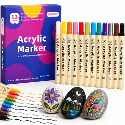 Obrázek produktu pro Akrylové popisovače na textilní kameny Značky Značky Vodotěsné popisovače Diy 12 ks.