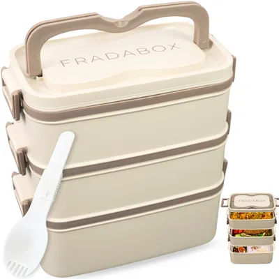 Produktbild von FRADABOX® Bento Lunchbox „Robin“ 2700ml, 3 Etagen mit Besteck und Fächern, Premium Edelstahl Dose, BPA-freie Brotdose groß, Bento Box für Erwachsene
