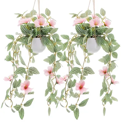 Immagine prodotto di Omgoods - Set di 2 piante finte da appendere, con felci e fiori rosa