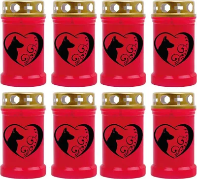 Produktbild von Grabkerze Rot 8er Pack, Brenndauer: 40 Stunden ( je Kerze ), Motiv: Herz Schwarz