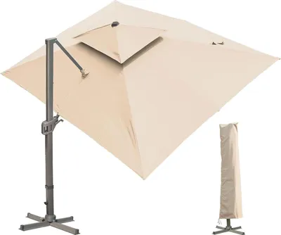 Obrázek produktu pro Slunečník 300x400cm Obdélníkový se stojanem a kličkou, velký konzolový slunečník Slunečník na terasu 360°otočný Voděodolný Khaki