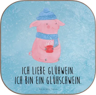 Produktbild von Mr. & Mrs. Panda Untersetzer Tasse Schwein Glühwein - Eisblau - Geschenk, Glas, Weihnachten, Weihnachtsmarkt, gläseruntersetzer, Tassen, Coaster, Punsch, Glühschwein