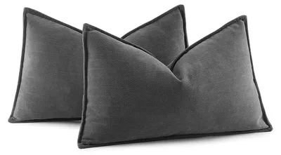 Immagine prodotto di Set di 2 federe per cuscini in velluto, color grigio scuro, 40 x 60 cm, per divano