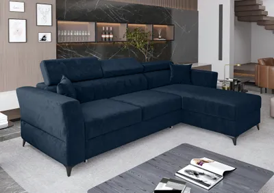 Image de AX LIVING Canapé d'angle petit modele avec fonction sommeil Ribella - 265 cm de large, bleu droite