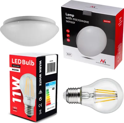 Immagine prodotto di Plafoniera 1xE27 con sensore Maclean, sensore microonde, diffusore in PMMA, carico massimo 25W, IP20, MCE309 + lampadina MCE280 WW