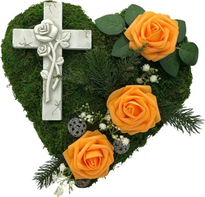 Produktbild von Grabgesteck Grabschmuck Grabherz  Grab Gesteck Rosen Orange