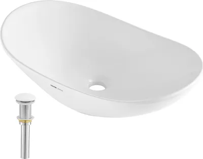 Immagine prodotto di VEVOR Lavabo da appoggio ovale Lavabo, 592 x 361 x 158 mm, lavabo da appoggio da bagno soprapiano, lavabo in Vetroceramica in stile moderno,
