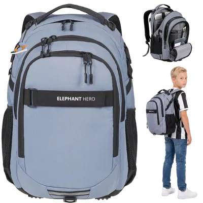 Produktbild von Schulrucksack Schultasche Jungen Elephant Hero Signature Tasche Schule 3 Fächer Brustgurt Rucksack Schulmappe Laptopfach A4 13205 Solid Grau Arctic