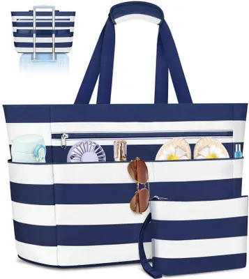 Image de Grand sac de plage imperméable XXL avec fermeture éclair pour femmes