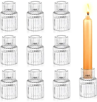 Obrázek produktu pro Sada 10 skleněných svícenů Unyqoos® pro svíčky, transparentní – rozměry 6 x 2 cm, zajišťují stabilní umístění svíček, elegantní dekorace na stůl