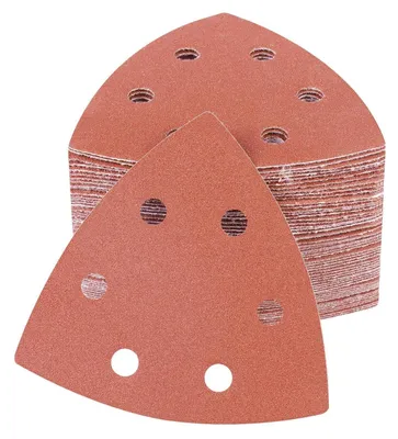 Image de Ponceuse delta, papier abrasif, 100 pièces, grain 240, avec velcro, dimensions 93x93x93 mm, 13 trous, pour bois et métal