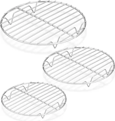 Produktbild von Runder Grillrost, 3 Stück (71/2" & 9" & 101/2"), Rost aus Edelstahl zum Backen, Kühlen, Dämpfen und Grillen, passend für Heißluftfritteuse/Suppentopf/Schnellkochtopf/runde Kuchenform, ofen- und spülmaschinenfest