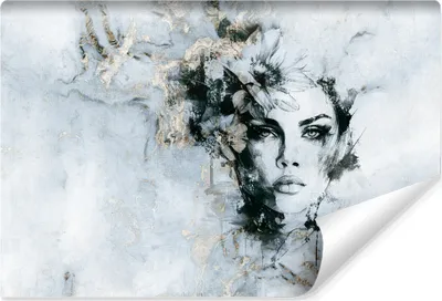 Produktbild von Muralo Vlies Fototapete PORTRÄT Frau Beton Marmor Blumen Abstraktion Br. 300cm x Hö. 210cm
