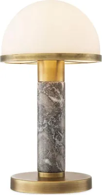 Produktbild von Casa Padrino Luxus Tischleuchte Grau / Antik Messing / Weiß Ø 21 x H. 41 cm - Schreibtischleuchte mit hochwertigem Marmor und Glas Lampenschirm - Luxus Leuchten - Luxus Möbel - Luxus Interior