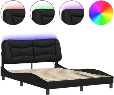 Produktbild von Bettgestell mit LED ohne Matratze "Hvar" Schwarz 140x190 cm Kunstleder
