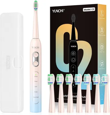 Produktbild von Elektrische Zahnbürste mit 40000 VPM, Schallzahnbürste für Erwachsene, USB-C Ladung, 55 Tage Akkulaufzeit, 5 Putzmodi, 2-Min-Timer, 8 Bürstenköpfen