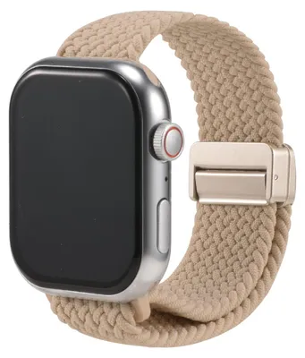 Immagine prodotto di Cinturino di ricambio in nylon a maglie per Apple Watch 1 2 3 4 5 6 7 8 9 10 11 SE 1 2 3 Ultra 1 2 3 con cassa da 42/44/45/49 mm. Cinturino in tessuto intrecciato beige. Cinturino regolabile per smartwatch. Taglia universale.