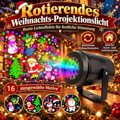 Produktbild von Weihnachtsprojektor mit 16 Motiven, LED Schneeflocken Projektor für Innen und Außen, drehbar, 270° verstellbar, wasserdicht, Weihnachtsdekoration