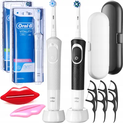 Immagine prodotto di Oral-B | Spazzolini elettrici Vitality 100 - Bianco e nero - Pulizia efficace - Pratico set