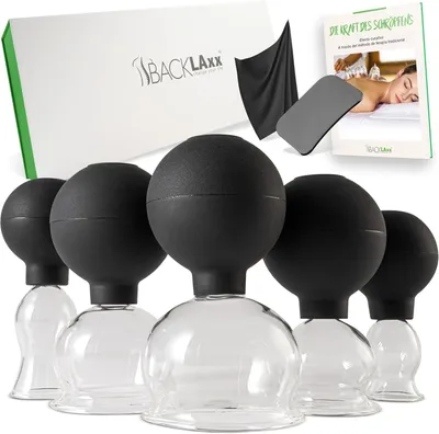 Productafbeelding van Cuppingbekers van echt glas met zuignap, cupping set, 5 stuks
