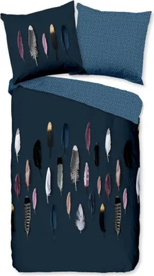 Productafbeelding van Good Morning Dekbedovertrek "veren" - Blauw - (135x200 cm) - Katoen