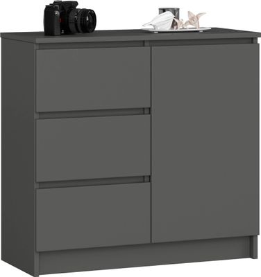 Kommode AKORD JERRY Graphitgrau 80 cm 3 Schubladen 2 Ebenen B80 x H77 x T35 cm