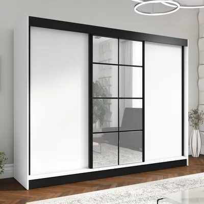 Produktbild von ORAVELLE 200 cm Weiß 2, 3-türiger Kleiderschrank mit Spiegel, 4 Schubladen und Kleiderstangen – Funktionalität und Eleganz!