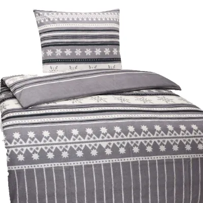 Produktbild von Hochwertige Biber Bettwäsche Baumwolle Winter Grau Beige 135x200 80x80: 2tlg.