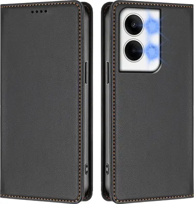 Image de Étui en cuir pour Oppo Reno9 / Reno9 Pro 5G, étui à rabat magnétique en cuirPolyuréthaneavec support, noir