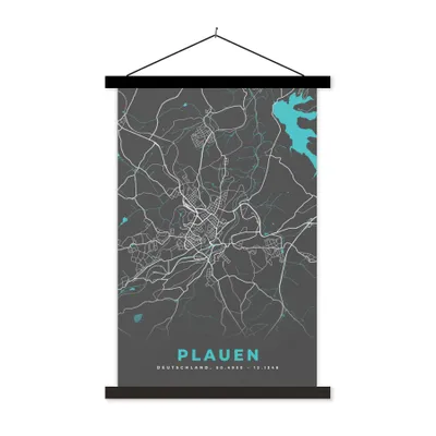 Produktbild von MuchoWow® Textilposter Stadtplan - Deutschland - Blau - Plauen - Karte 120x180 cm mit schwarzem Rahmen - Fotos
