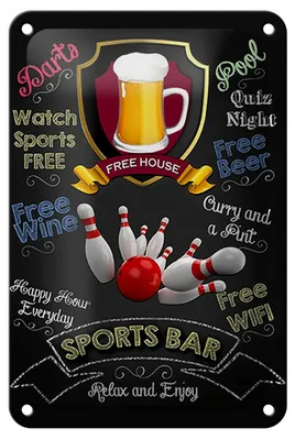 Produktbild von Blechschild Spruch 12x18cm sports bar Bowling relax and enjoy