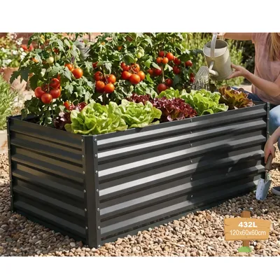 Produktbild von Verdego Hochbeet 120X60X60cm, Rechteckig, Aus Verzinktem Stahl, Großes Pflanzbeet für Gemüse, Blumen & Kräuter, Garten, Terrasse, Schwarz