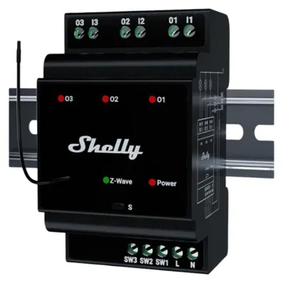 Immagine prodotto di Shelly Wave PRO 3, relè intelligente, nero, plastica, 25 mW, 40 m, 3 canali