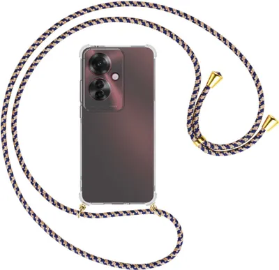 Produktbild von Handykette Backcover-Schutzhülle mit Band (Metall goldfarben) für Oppo Reno11 F 5G - blau+beige