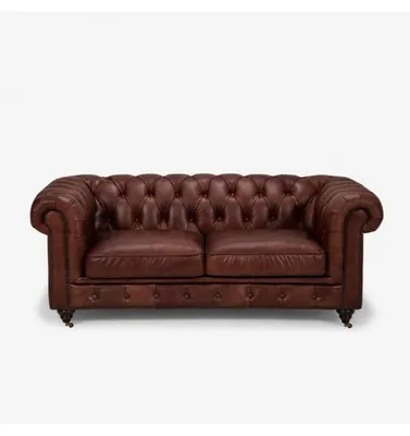 Produktbild von Chesterfield 2 Sitzer Klassische Luxus Barock Rokoko Sofa Braun Leder Couch