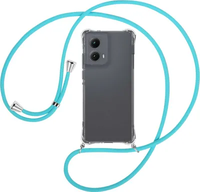 Produktbild von Handykette Backcover-Schutzhülle mit Band (Metall silberfarben) für Motorola Moto Edge 5G (2024) - türkis