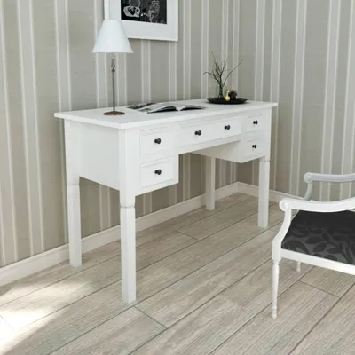 Productafbeelding van Bureau - Bureautafel - Computertafel - Werktafel - Schrijftafel - Wit - 5 Grote Lades - MDF en Grenenhout