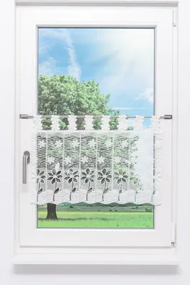 Produktbild von Scheibengardine Plauener Spitze - Blüte (Bx H) 96cm * 45cm weiß