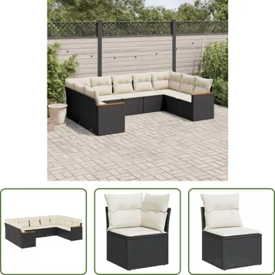 Produktbild von The Living Store 9-tlg. Garten-Sofagarnitur mit Kissen Schwarz Poly Rattan