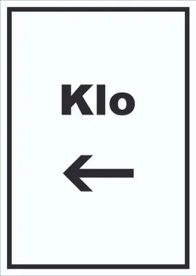 Produktbild von Klo Schild mit Text und Richtungspfeil links WC Toilette hochkant A5 Rückseite selbstklebend