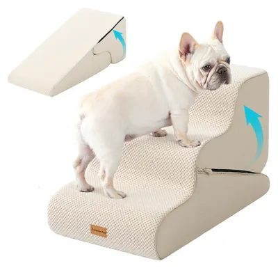 Hundetreppe, 3 Stufen, Schaumstoff, 35/42 cm, beige, rutschfest