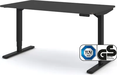 Produktbild von ASSMANN Elektrisch höhenverstellbarer Schreibtisch Y-Line Curved Anthrazit Schwarz, 140x80cm, Memoryfunktion, 2-fach-Motorik